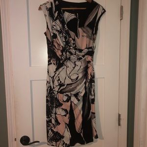 Pink, Black & White Faux Wrap Dress - 10